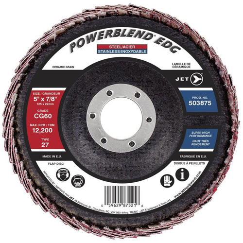 POWERBLEND EDG Curved Edge Flap Disc, 5" x 7/8", Type 27, CG60 Grit, Ceramic