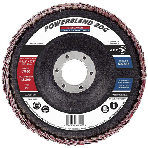 POWERBLEND EDG Flap Disc, 4-1/2" x 7/8", Type 27, CG60 Grit, Ceramic