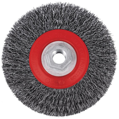 5C14T High Performance Crimped Wire Brush, 5" Dia., 0.014" Fill, 5/8"-11NC Arbor