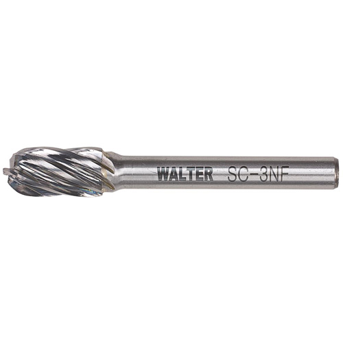 Double Cut Cylindrical Round Nose Carbide Burr, 1/2" Dia., 1" Depth of Cut