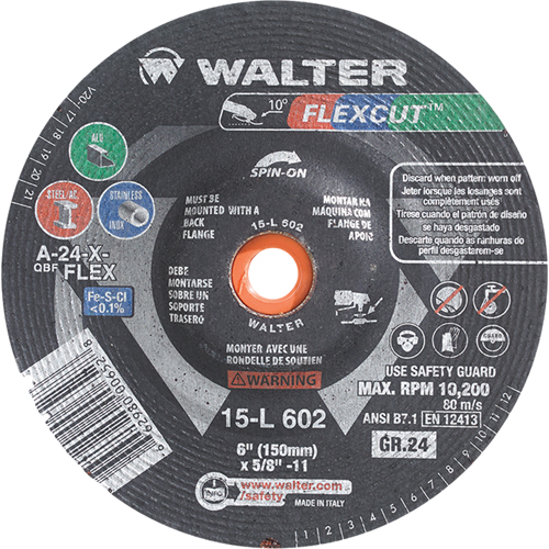 Flexcut™ Depressed Centre Grinding Wheels, 4-1/2", 36 Grit, Aluminum Oxide, 5/8"-11, 13300 RPM, Type 29
