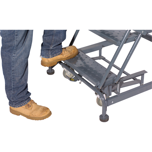 Weight Actuated Lockstep Rolling Ladders, 6 Steps, 24" Step Width, 60" Platform Height, Steel - Rolling Step Ladder - VC392