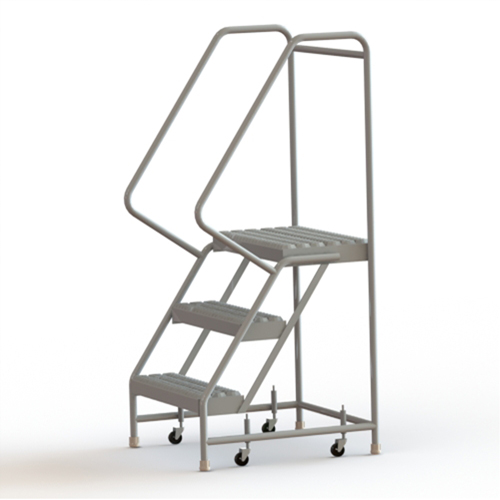 Rolling Ladder, 3 Steps, 24" Step Width, 30" Platform Height, Aluminum