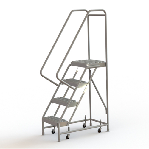 Rolling Ladder, 4 Steps, 16" Step Width, 40" Platform Height, Aluminum