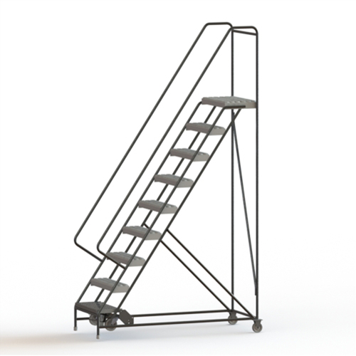 Rolling Ladder, 9 Steps, 24" Step Width, 90" Platform Height, Aluminum