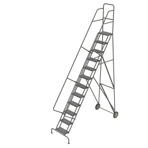 Steel Rolling Ladder, 12 Steps, 16" Step Width, 120" Platform Height, Steel