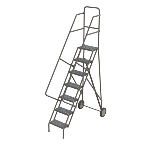 Rolling Ladder, 7 Steps, Serrated, 70" High - Foldable Rolling Ladder - VC534