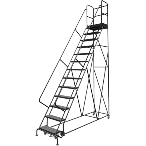 Deep Top Step Rolling Ladder, 13 Steps, 24" Step Width, 130" Platform Height, Steel