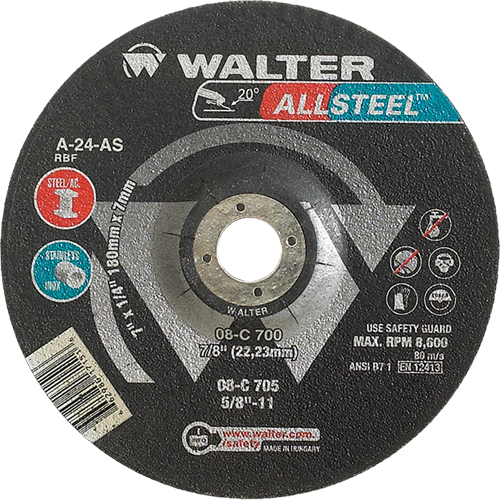 Allsteel Xtra™ Depressed Centre Grinding Wheel, 6" x 1/8", 7/8" Arbor, Type 27