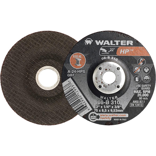 HP™ Depressed Centre Grinding Wheel, 3" x 1/4", 3/8" Arbor, Type 27
