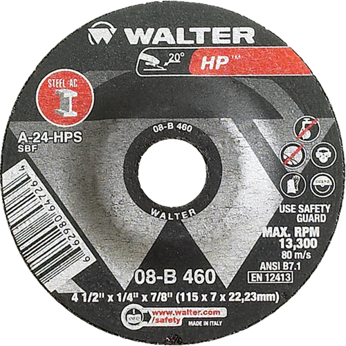 HP™ Depressed Centre Grinding Wheel, 4-1/2" x 1/4", 7/8" Arbor, Type 27