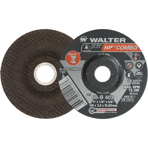 HP Combo™ Depressed Center Combination Wheel, 4" x 1/8", 5/8" Arbor, Type 27