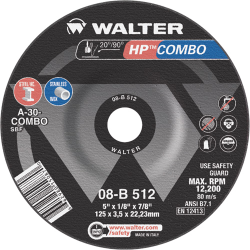 HP Combo™ Depressed Center Combination Wheel, 5" x 1/8", 7/8" Arbor, Type 27