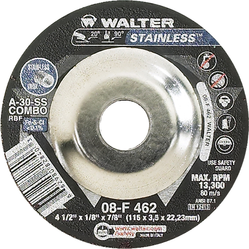 Depressed Centre Grinding Wheels - Stainless Type 27, 4-1/2" x 1/8", 7/8" Arbor, Type 27