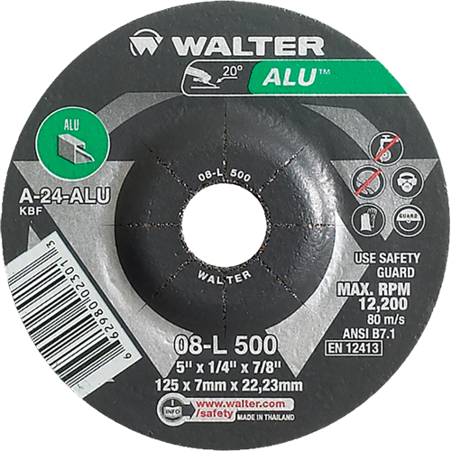 Aluminium Depressed Centre Grinding Wheels, 5" x 1/4", 7/8" Arbor, Type 27