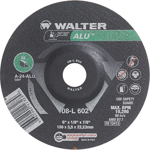 Depressed Centre Grinding Wheels - Aluminium Type 27, 6" x 1/8", 7/8" Arbor, Type 27