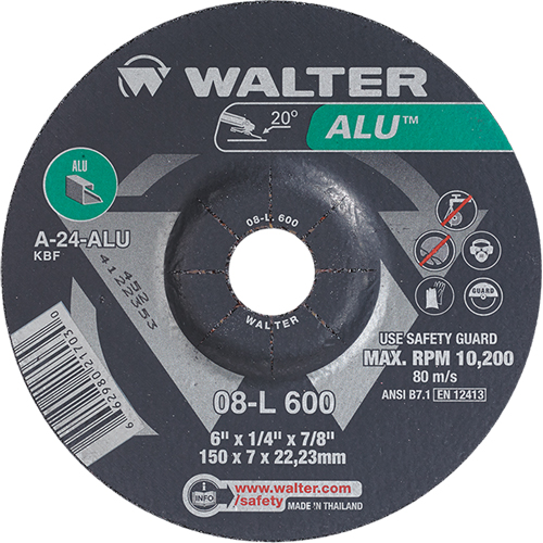 Aluminium Depressed Centre Grinding Wheels, 6" x 1/4", 7/8" Arbor, Type 27