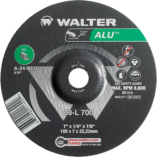 Aluminium Depressed Centre Grinding Wheels, 7" x 1/4", 7/8" Arbor, Type 27