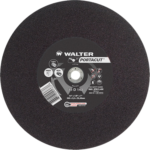 Portacut™ High Speed Cut-Off Wheel, 14" x 1/8", 1" Arbor, Type 1, Silicon Carbide, 5400 RPM