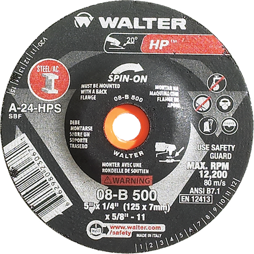 HP™ Spin-On Grinding Wheel, 5" x 1/4", 5/8"-11 Arbor, Type 27S