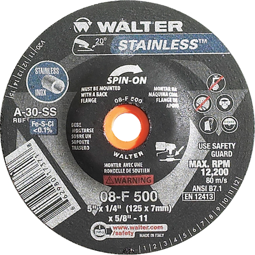 Depressed Centre Grinding Wheels - Stainless Type 27, 5" x 1/4", 5/8"-11 Arbor, Type 27S