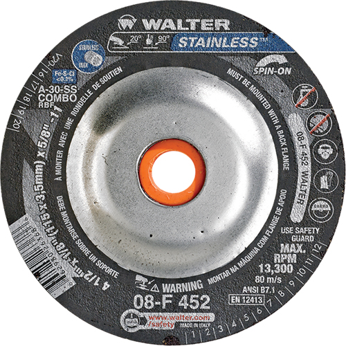 Depressed Centre Grinding Wheels - Stainless Type 27, 4-1/2" x 1/8", 5/8"-11 Arbor, Type 27S