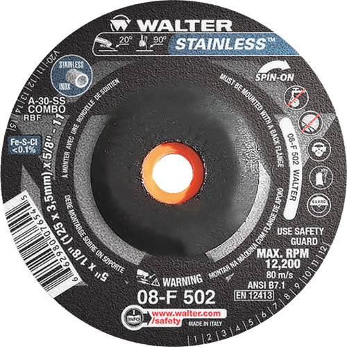 Depressed Centre Grinding Wheels - Stainless Type 27, 5" x 1/8", 5/8"-11 Arbor, Type 27S