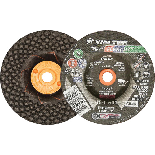 Flexcut™ Depressed Centre Grinding Wheels, 5", 36 Grit, Aluminum Oxide, 5/8"-11, 12200 RPM, Type 29