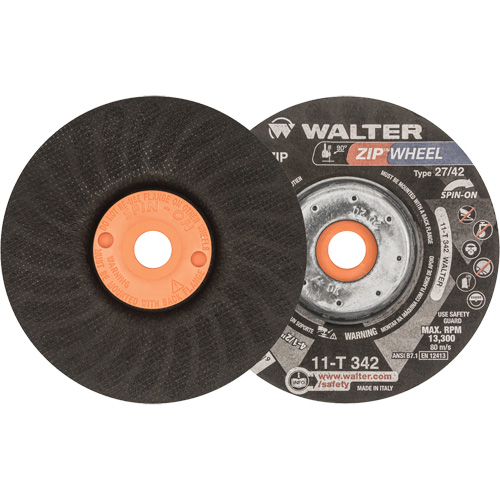 Spin-On Zipcut™ Right Angle Grinder Reinforced Cut-Off Wheels, 4-1/2" x 7/8", 5/8"-11 Arbor, Type 27, Aluminum Oxide, 13300 RPM