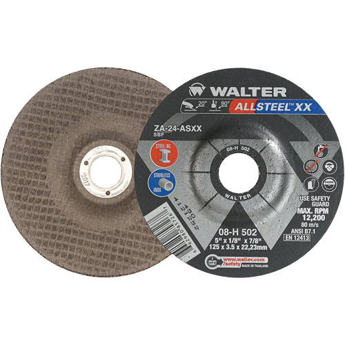 Depressed Centre Grinding Wheels - Allsteel™ XX, 5" x 1/8", 7/8" Arbor, Type 27, Zirconia Alumina, 12200 RPM