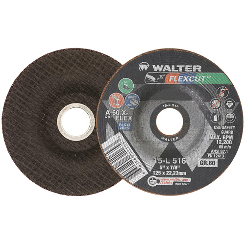 FLEXCUT™ Grinding Wheel, 5", 60 Grit, Aluminum Oxide, 7/8", 12200 RPM, Type 29