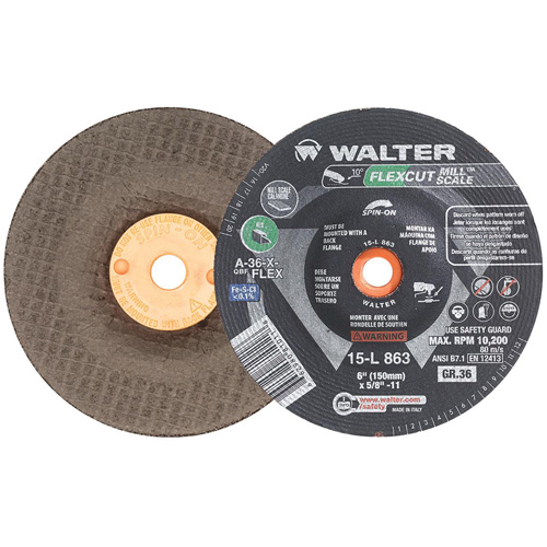 FLEXCUT MILL SCALE™ Grinding Wheel, 6", 36 Grit, Aluminum Oxide, 5/8"-11, 10200 RPM, Type 29
