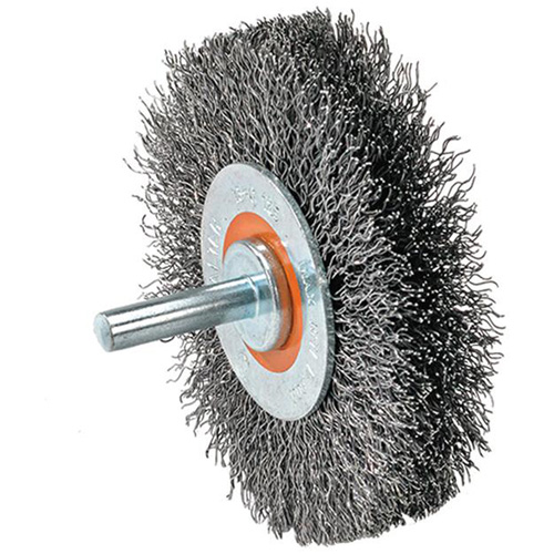 Mounted Crimped Wire Wheel, 4" Dia., 0.0118" Fill