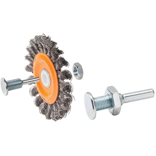 Reversible Mounted Knot-Twisted Wire Wheel, 4" Dia., 0.0118" Fill, 5/8" Arbor, Steel