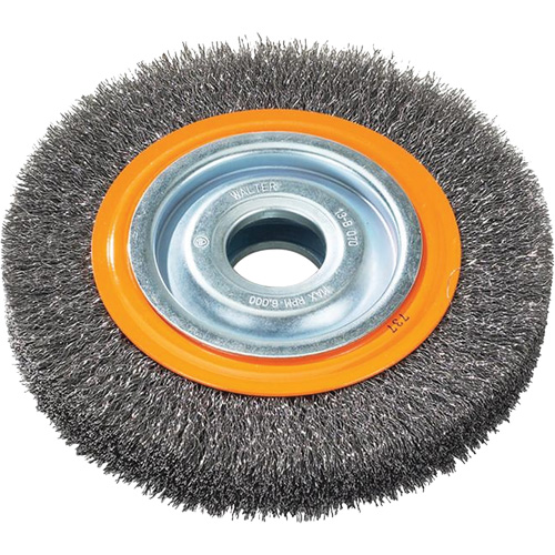 Crimped Wire Bench Wheel Brush, 6" Dia., 0.0118" Fill, 1/2" - 1/4" Arbor