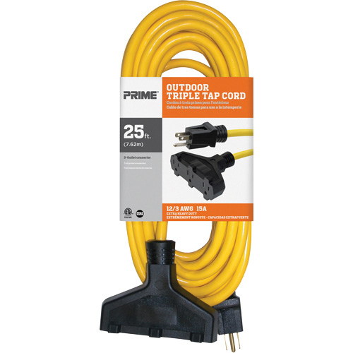 Outdoor Vinyl Extension Cord, SJTW, 12/3 AWG, 15 A, 3 Outlet(s), 25'