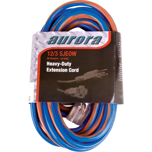 All-Weather TPE-Rubber Extension Cord With Light Indicator, SJEOW, 12/3 AWG, 15 A, 50'