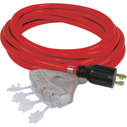 Generator Extension Cord with Quad Tap, STW, 10 AWG, 20 A, 4 Outlet(s), 25'