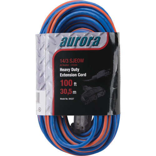 All-Weather TPE-Rubber Extension Cord with Light Indicator, SJEOW, 14/3 AWG, 13 A, 3 Outlet(s), 100' - Outdoor Extension Cord - XH237