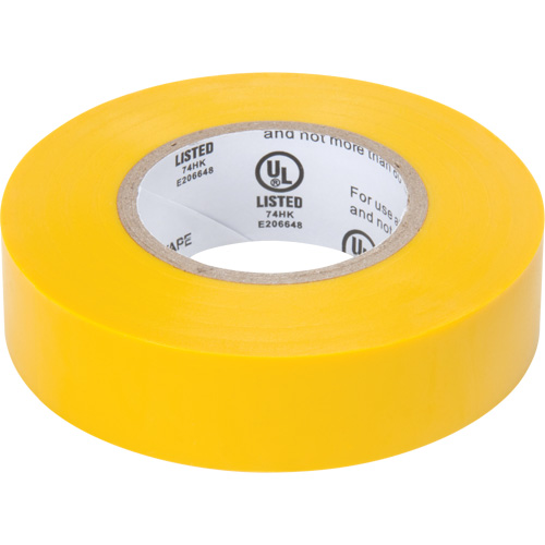 Electrical Tape, 19 mm (3/4") x 18 M (60'), Yellow, 7 mils - Electrical Tapes - XH387