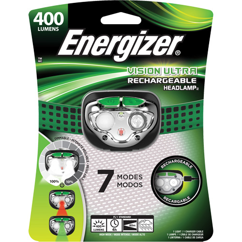 Vision Ultra Headlight, LED, 400 Lumens, 4 Hrs. Run Time, Rechargeable Batteries