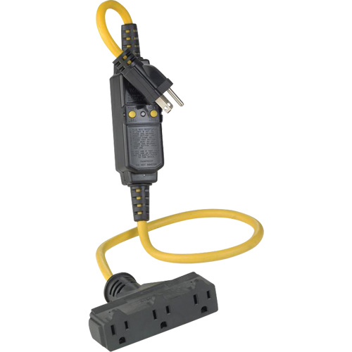Triple-Tap Inline GCFI Extension Cord & Connector, 120 V, 15 Amps, 3' Cord