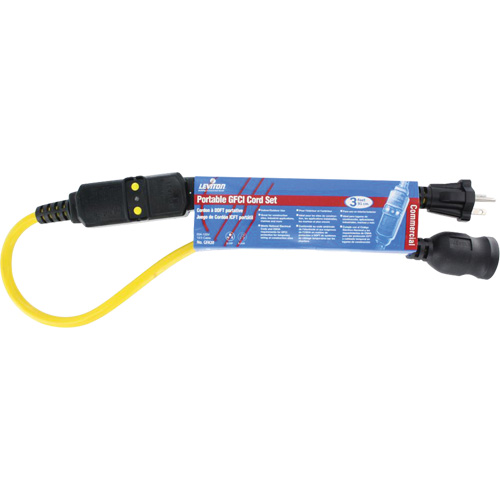 Inline GCFI Extension Cord & Connector, 120 V, 20 Amps, 3' Cord