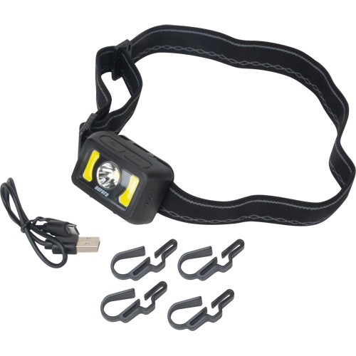 Headlamp, LED, 350 Lumens, 2 Hrs. Run Time, Rechargeable Batteries