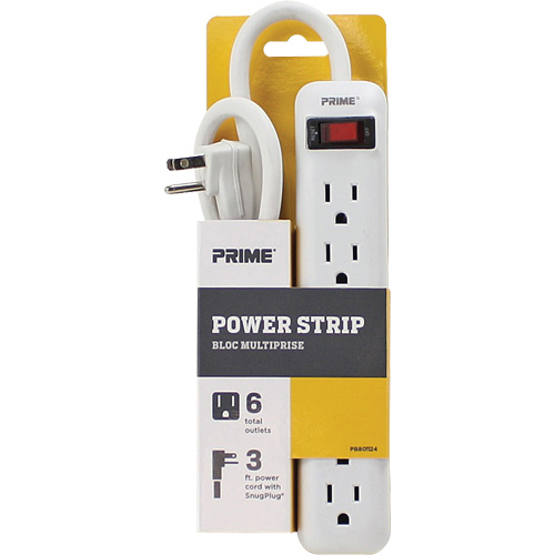 Power Strip, 6 Outlet(s), 3', 15 A, 1875 W, 125 V