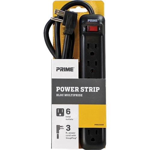 Power Strip, 6 Outlet(s), 3', 15 A, 1875 W, 125 V