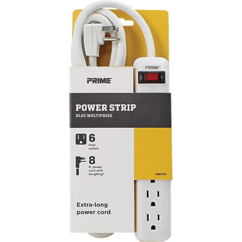 Power Strip, 6 Outlet(s), 8', 15 A, 1875 W, 125 V