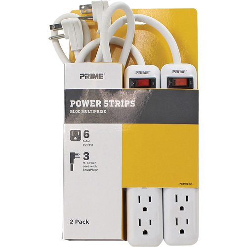 Power Strip 2-Pack, 6 Outlet(s), 3', 15 A, 1875 W, 125 V