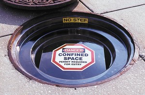 OSHA Danger Manhole Warning Barrier™: Confined Space - Enter By Permit Only