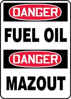 Bilingual OSHA Danger Safety Sign: Fuel Oil